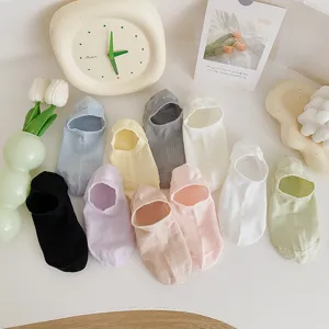 Women Minimalist Cotton Invisible Socks Candy Solid Colors Silicone Anti Slip Low Cut No Show Casual Socks Preppy Thin Breathable Boat Socks