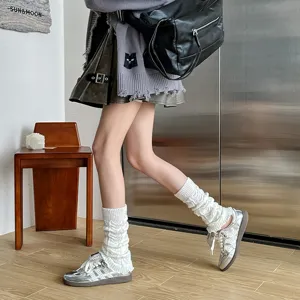 Winter warm cable knit leg warmers for women Y2K Japanese JK style white socks accessories.