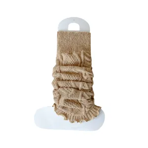 Fleece-lined cable knit leg warmers, Y2K Japanese style winter warm ruffles leg covers.