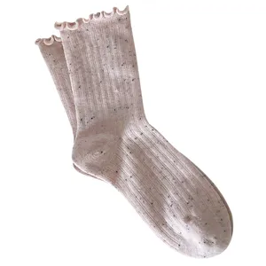 Cute speckled ruffled edge crew socks for women casual daily wear cute Japanese style socks