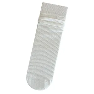 White ribbed slouch socks for women, comfortable cotton mid-calf tube socks for daily wear.