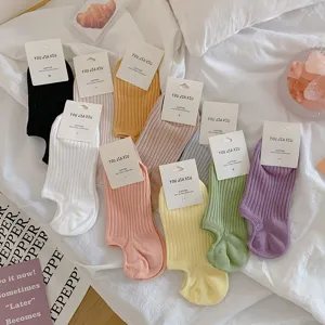 Pack of colorful cotton invisible socks for women in soft dopamine pastel shades
