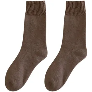 Chaussettes femme hiver chaud marron mi-mollet molleton bouclette uni confortables mode quotidienne