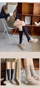 Women solid color ribbed knee high socks casual spring autumn cotton long socks fashion.