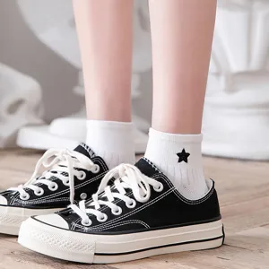 Black socks for women spring and summer white short socks with embroidery detail