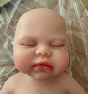 Close-up of lifelike facial features on a 12 inch solid silicone reborn baby doll