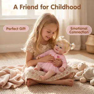 Life-like 20-inch reborn doll Maddie in pink heart tutu dress held by a young girl