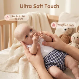 22 Inch 55cm Realistic Reborn Baby Doll Saskia Vinyl Cloth Body Weighted Simulation Newborn With Blue Plaid Shorts Outfit Toy Gift