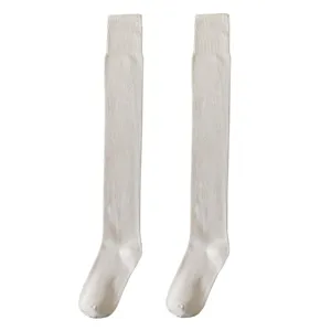 Calcetines altos de algodón blanco cálido para invierno, textura de felpa