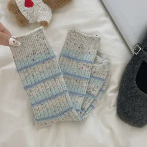 Cozy autumn winter striped wool mid-calf socks with fuzzy stripe details for daily wear.