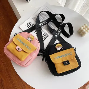 Bolso Bandolera de Lona con Bordado de Dibujos Animados Estilo Harajuku para Mujer Bolso de Hombro Pequeño para Teléfono Color de Contraste