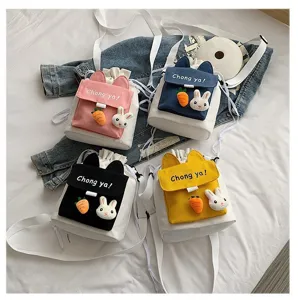 Japanse Soft Girl Canvas Emmer Tas Voor Studenten Schattig Konijnenoren Ontwerp Crossbody Tas Vrouwen Mode Casual Kleine Schoudertas
