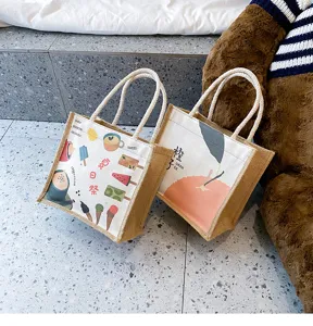 Nachhaltige Jutetasche mit süßen Graffiti-Prints und dicken Seilgriffen für den täglichen Gebrauch