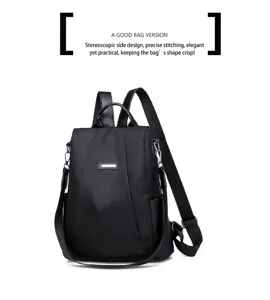 Detailed macro view of a sleek black anti-theft nylon backpack for modern urban women