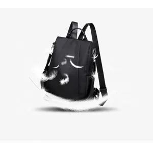 Lightweight black nylon anti-theft backpack for women featuring comfortable breathable straps