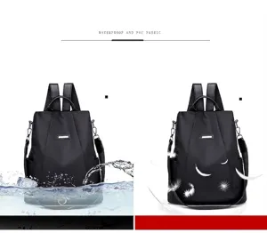Waterproof and lightweight black nylon anti-theft backpack for women's casual travel