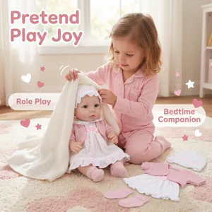16-inch reborn baby doll set with pink jacket and white dress for pretend play