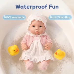 Detail view of 16-inch lifelike reborn baby doll in a bubble bath, waterproof fun