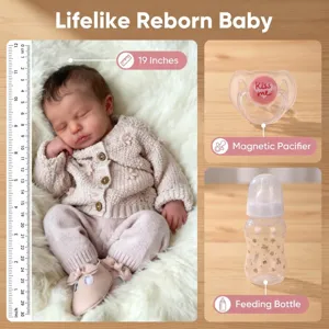 19-Zoll lebensechte Reborn-Babypuppe mit Magnet-Schnuller und Fläschchen im Detail