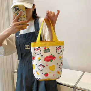 Japanese style cute cartoon bunny canvas handbag for lunch box and daily use as a tote bag