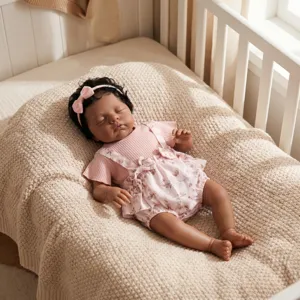 19 Inch Reborn Baby Doll Lifelike Sleeping Girl Doll With Pink Floral Romper Outfit Headband Silicone Soft Cloth Body Toy Newborn Doll Gift