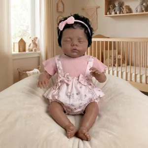 19 inch lifelike reborn baby doll with closed eyes in floral romper for kids gift