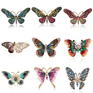 Vintage Butterfly Rhinestone Brooch Colorful Enamel Animal Insect Breastpin Pin For Women Luxury Fashion Jewelry Accessories Gift