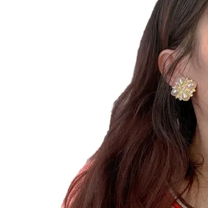 Elegant vintage baroque geometric gemstone earrings worn by model for party jewelry