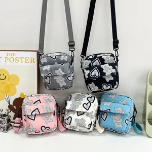Bolso Bandolera de Nailon con Estampado de Dibujos Animados para Mujeres Estudiantes Bolso Cuadrado Pequeño Estilo Graffiti