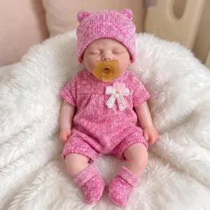 Vista detallada de muñeca reborn de silicona realista de 13 pulgadas en punto rosa