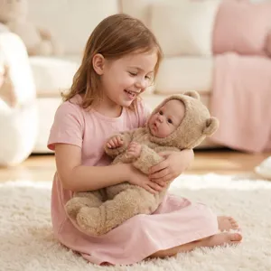Muñeca reborn Pickle Asleep de 19 pulgadas con mono de peluche color camello suave