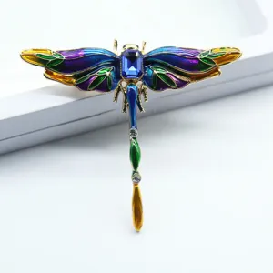 Vintage European Enamel Dragonfly Brooch Alloy Colorful Insect Rhinestone Lapel Pin For Suit Apparel Fashion Jewelry
