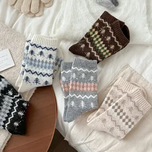 Calcetines de invierno de lana gruesa para mujer con patrón nórdico, estilo vintage.