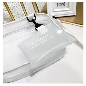 Détail d'un sac bandoulière en PVC blanc semi-transparent avec pochette amovible