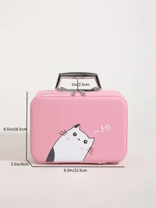 Dimensions détaillées de la trousse de maquillage chat rose avec poignée en argent en cm/pouces