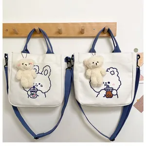 Japanischer Stil Niedlich Cartoon Leinwand Einkaufstasche Damen Große Kapazität Bedruckt Student Handtasche Schultertasche