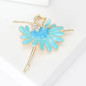 Eleganter Ballett-Brosche mit blauem Emaille-Tutu und funkelnden Strasssteinen-Details
