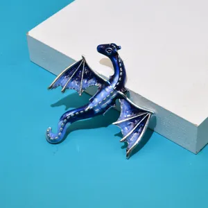 Vintage Brosche mit blauem Drachen aus Emaille für Herrenanzüge und Mäntel.
