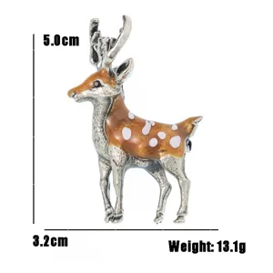Detailed view of an enamel sika deer brooch with size and weight measurements.
