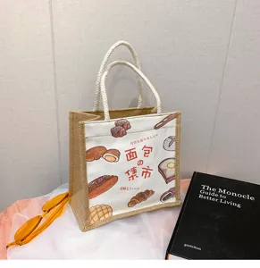 Umweltfreundliche Jute-Einkaufstasche mit süßem Brotdruck auf weißer Canvas-Vorderseite