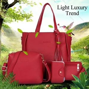 Luxuriöses rotes 4-teiliges Handtaschen-Set mit eleganter Lychee-Maserung für Damen