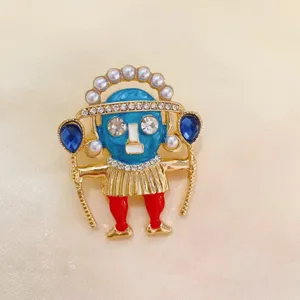 Broche de Chef Indien Vintage Épingle Alliage Exotique Strass Perle Artificielle Émail Personnalité Corsage Accessoires de Vêtement
