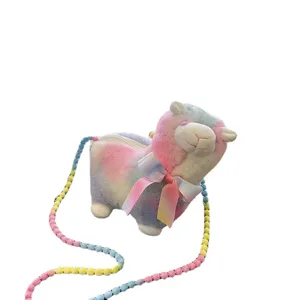 Süße regenbogenfarbene Alpaka-Plüschtasche mit bunter Bommel-Schulterriemen für Mädchen