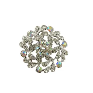 Elegant vintage Baroque style crystal brooch pin with iridescent rhinestones for suits and dresses