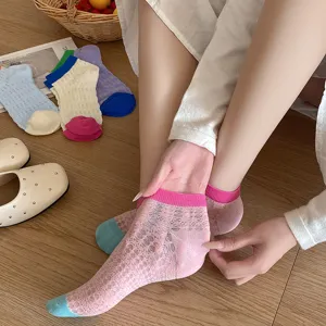 Dopamine style hollow breathable short socks candy color cute sweet daily boat socks