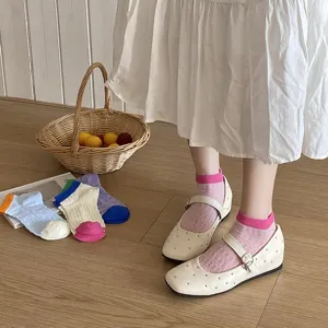 Cute candy color hollow breathable short socks for women, sweet style sweet casual hosiery.