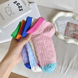 Dopamine candy color breathable low cut hollow thin cute boat socks for women spring summer.