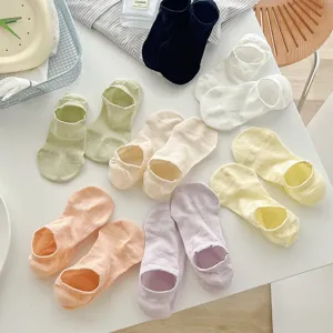 Ademende mesh onzichtbare katoenen sokken voor dames in diverse vrolijke pastelkleuren