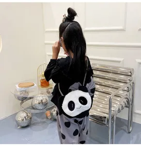 Χαριτωμένη λούτρινη τσάντα panda για κορίτσια με μεταλλική αλυσίδα και πολύ μαλακή υφή σχεδίου