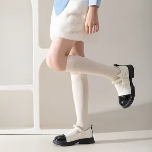 Korean style high elasticity fine vertical stripe mid-tube women socks versatile casual wear.